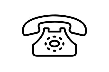 Poster - A simple line drawing of a vintage telephone with a receiver and a circular dial pad on a white background