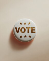 Poster - Glossy Vote Button Pin with Gold Stars and Text on Clean Background - Civic Duty Symbol for Election Awareness and Voter Participation Campaign