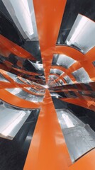 Aufkleber - Futuristic Orange and Silver Tunnel Abstract with Reflective Metallic Surfaces for Modern Architectural Design and Creative Urban Innovation Concepts