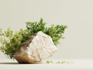 Aufkleber - Solid Rock with Greenery on Neutral Surface Minimalist Nature-Inspired Texture for Strength, Resilience Branding and Sustainable Eco-Design Concepts