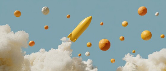 Aufkleber - Futuristic Commercial Rocket Deploying Mini-Satellites in Low Earth Orbit with Ocean and Clouds Below - Innovative Space Tourism and Connectivity