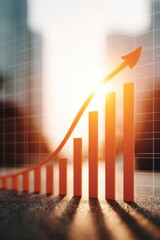 Poster - Digital Financial Growth Concept with Upward Arrow and Rising Bars on Screen Symbolizing Investment Momentum and Market Profit Opportunities
