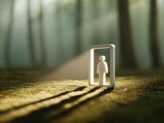 Poster - Minimalist User Icon on Natural Surface with Soft Lighting Symbolizing Digital Identity and Online Presence for Modern Account Login Interfaces