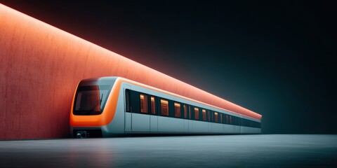 Poster - Sleek Modern Train Carriage in Minimalist Underground Tunnel with Dramatic Lighting for Urban Transit Marketing and Connectivity Solutions