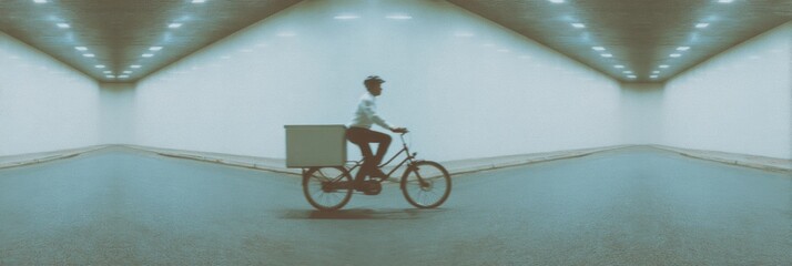 Poster - Urban Last Mile Cargo Bike Delivery in Cool Technical Aesthetic with Fluorescent Lighting for Sustainable Smart City Logistics Innovation