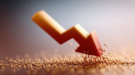 Aufkleber - Ethereal Downward Arrow Symbolizing Economic Collapse in Warm Amber Glow with Fractured Digital Market Graphs for Financial Crisis Reporting