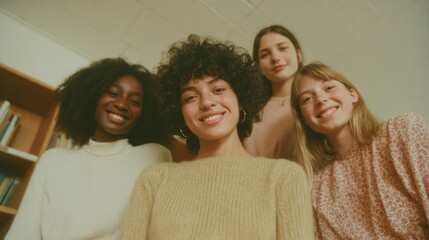 Poster - Inclusive Diverse Students Smiling in Library with Wheelchair User Showing Accessibility and Community Support for Education and Equal Opportunity