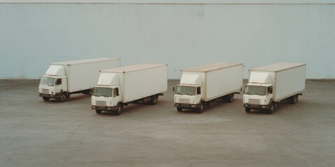 Poster - Organized Formation of Four Sky Courier Commercial Trucks on Industrial Concrete for Efficient Fleet and Logistics Operations in Modern Freight Management