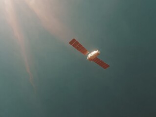 Aufkleber - Modern Satellite with Extended Solar Panels in Orbital Space, Showcasing Advanced Communication Tech for Global Connectivity and Digital Infrastructure Solutions