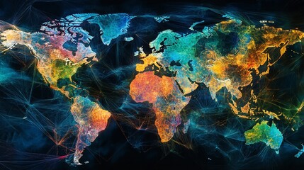 Aufkleber - Global Connectivity: A Vibrant Map of Interconnectedness and Networks