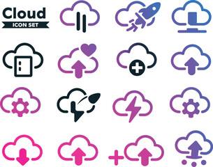 Poster - Cloud icon set in various designs isolated on white background