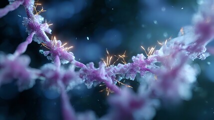 Poster - Delicate pink snowflakes with glowing golden highlights against dark blue winter background create magical seasonal atmosphere for holiday designs and cards.
