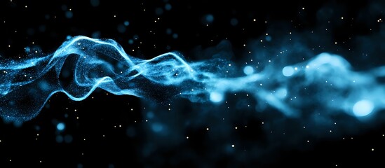 Aufkleber - Glowing blue smoke trail with bokeh light effects and particles floating in dark space, creating mystical atmospheric abstract background.