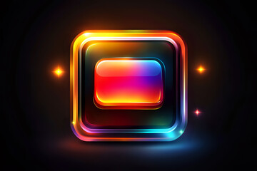 Poster - Glowing multicolored square frame with rounded corners and gradient neon effect on dark background, modern abstract design element for digital media.
