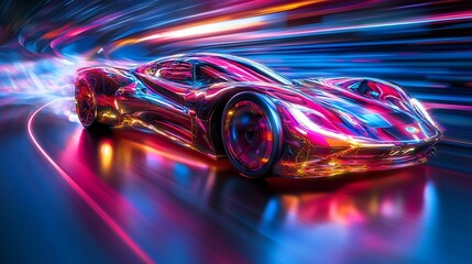 Aufkleber - futuristic neon car wallpaper for desktop background and mobile phone hd colorful sports car design