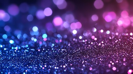 Poster - Magical glitter bokeh background with purple and blue defocused lights creating dreamy atmosphere, abstract blurred sparkles for festive designs and celebrations.