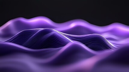 Poster - Abstract digital waves in purple and black creating smooth undulating terrain with glowing neon lines forming dynamic topographic landscape visualization.