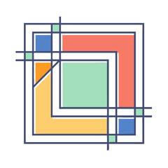 Poster - Abstract geometric art composition using overlapping squares and lines in various colors