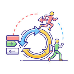 Poster - Continuous Process Improvement Cycle with Arrow Flows and Human Figures Illustration