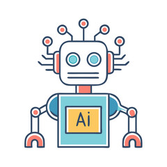 Poster - Stylized AI Robot with Retro Futuristic Design and Vibrant Color Palette