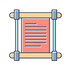 Fototapete - Ancient Scroll Illustration with Wooden Frame and Linear Text Content