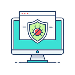 Poster - Illustration of secure computer system with antivirus protection and threat prevention