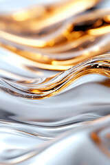 Poster - Abstract flowing curves in gold and silver metallic tones create elegant wave pattern with smooth glossy texture and soft light reflections for luxury backgrounds.