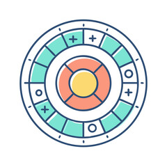Poster - Abstract circular diagram with aqua and orange segments and plus and circle icons