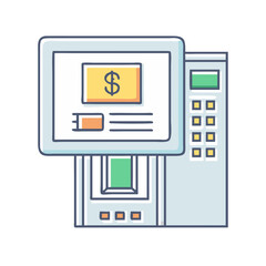 Poster - Stylized ATM Illustration with Dollar Sign Display and Simple Button Interface
