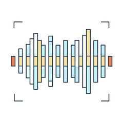Poster - Colorful audio waveform equalizer signal with focus brackets on a white background