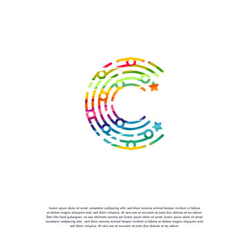 Abstract Colorful C Initial logo vector, Tech Initial C logo designs template