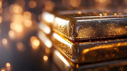 Poster - Luxurious dark chocolate bars with golden glitter bokeh background in macro shot, creating elegant festive mood for confectionery and dessert designs.