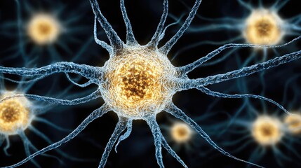 Poster - Neurotransmitter imbalance affects dopamine pathway concept. Close-up view of active neurons in a neurological network.