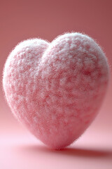Poster - Soft fluffy pink heart shape covered in delicate frost texture against rosy background, creating romantic winter mood for Valentine's Day designs and love concepts.