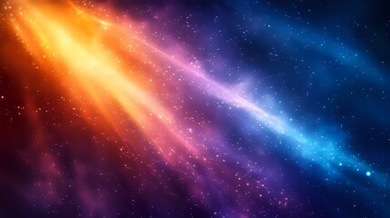 Poster - Vibrant cosmic background with colorful light rays streaming through starry space, featuring orange, purple and blue nebula effects. Suitable for astronomy themes.