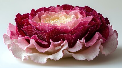 Poster - Pink and burgundy ranunculus flower macro shot showing delicate layered petals with soft inner glow against light background. Suitable for floral design and wedding themes.