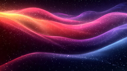 Poster - Vibrant flowing waves of light in red, purple and blue colors against dark starry background create dynamic cosmic aurora effect for space and fantasy designs.