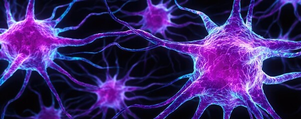 Poster - Neurotransmitter imbalance affects dopamine pathway concept. Colorful neurons network illustrating brain connectivity.