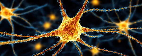Aufkleber - Dopamine regulation and pathway disruption concept. Detailed visualization of neurons displaying neural activity.