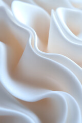 Poster - Soft white cream swirls creating gentle curves and waves against subtle peach background, macro photography highlighting smooth texture and delicate shadows.