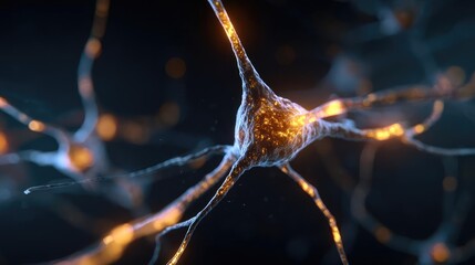 Poster - Neurotransmitter imbalance affects dopamine pathway concept. Close-up view of a neuron showcasing its intricate structure.