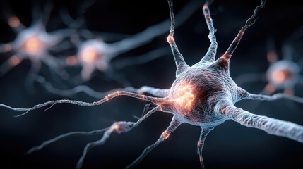 Aufkleber - Neurotransmitter imbalance affects dopamine pathway concept. Detailed view of neurons showcasing their intricate structures.