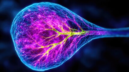 Poster - Gallbladder issue from blockage and infection concept. A vibrant depiction of a neuron with intricate details and colors.