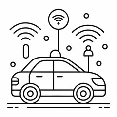 Poster - Modern self driving car sensor device depicted in a clean minimalist line art style