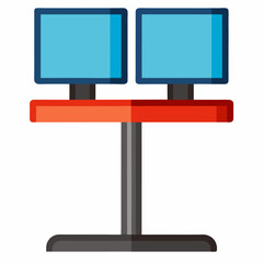 Poster - Minimalist dual monitor stand illustration for workspace setup