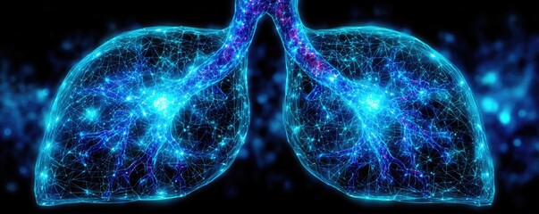 Poster - Gallbladder issue from blockage and infection concept. Digital illustration of glowing human lungs with vibrant energy.