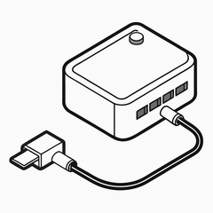 Aufkleber - Clean line art illustration of a laptop power adapter on a white background