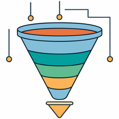 Poster - Visual representation of a business process or sales funnel with distinct stages and data flow