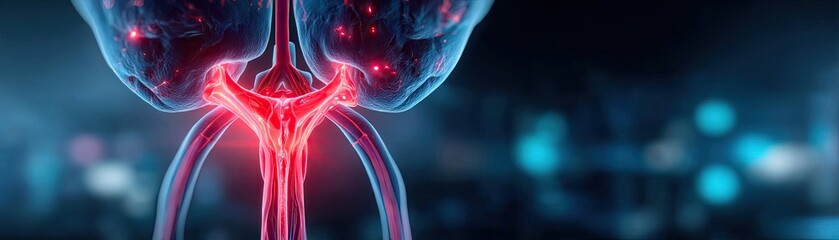 Poster - Gallbladder blockage causes cramp and scan concept. Abstract representation of human kidneys in a digital style.
