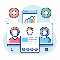 Fototapete - Modern dashboard interface design featuring a three person team icon and data visualization elements